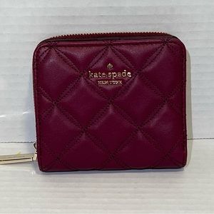 Kate Spade Natalia Quilted Small Zip Around Wallet Blackberry Preserve Red